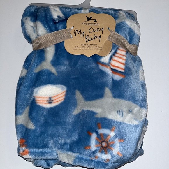 Shark Lighthouse Sailor Boat Hammerhead nautical security Blanket Baby Boy blue - Picture 1 of 4